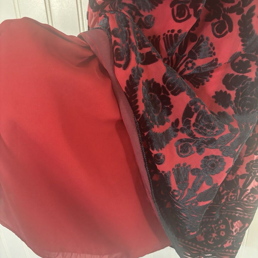 Red Black Womens Damask Dress Size M Velvet Ornate Cocktail Romantic Tapestry - Picture 6 of 15